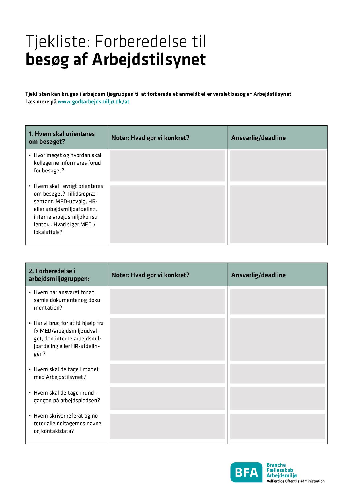 Tjekliste: Forberedelse til besøg af Arbejdstilsynet