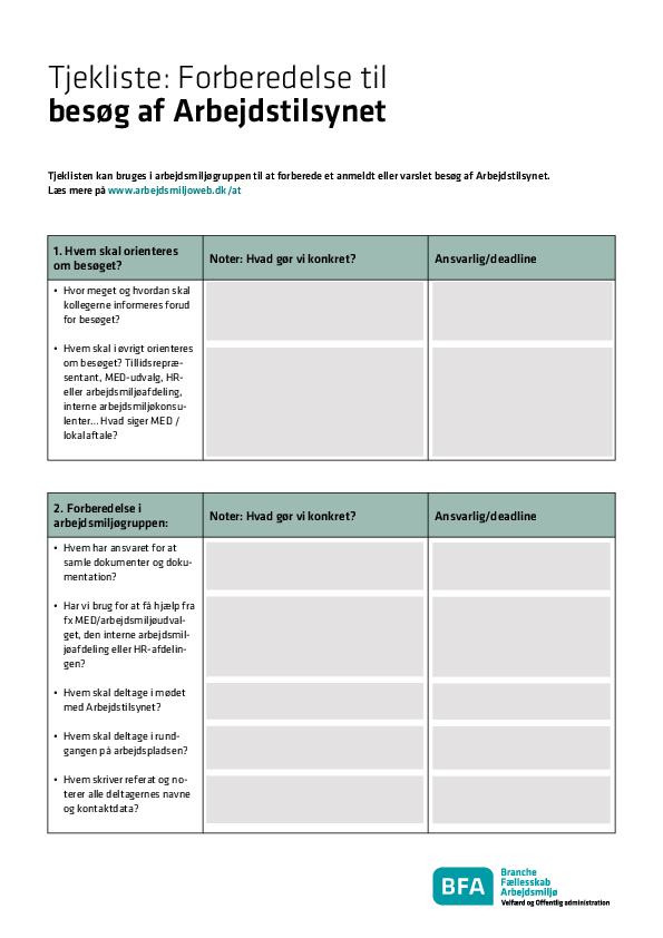 Tjekliste: Forberedelse til besøg af Arbejdstilsynet