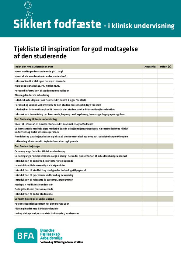 Tjekliste til inspiration for god modtagelse - Klinisk undervisning