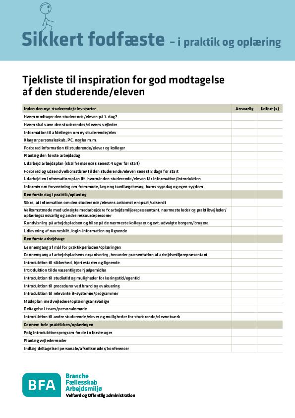 Tjekliste til inspiration for god modtagelse - praktik og oplæring