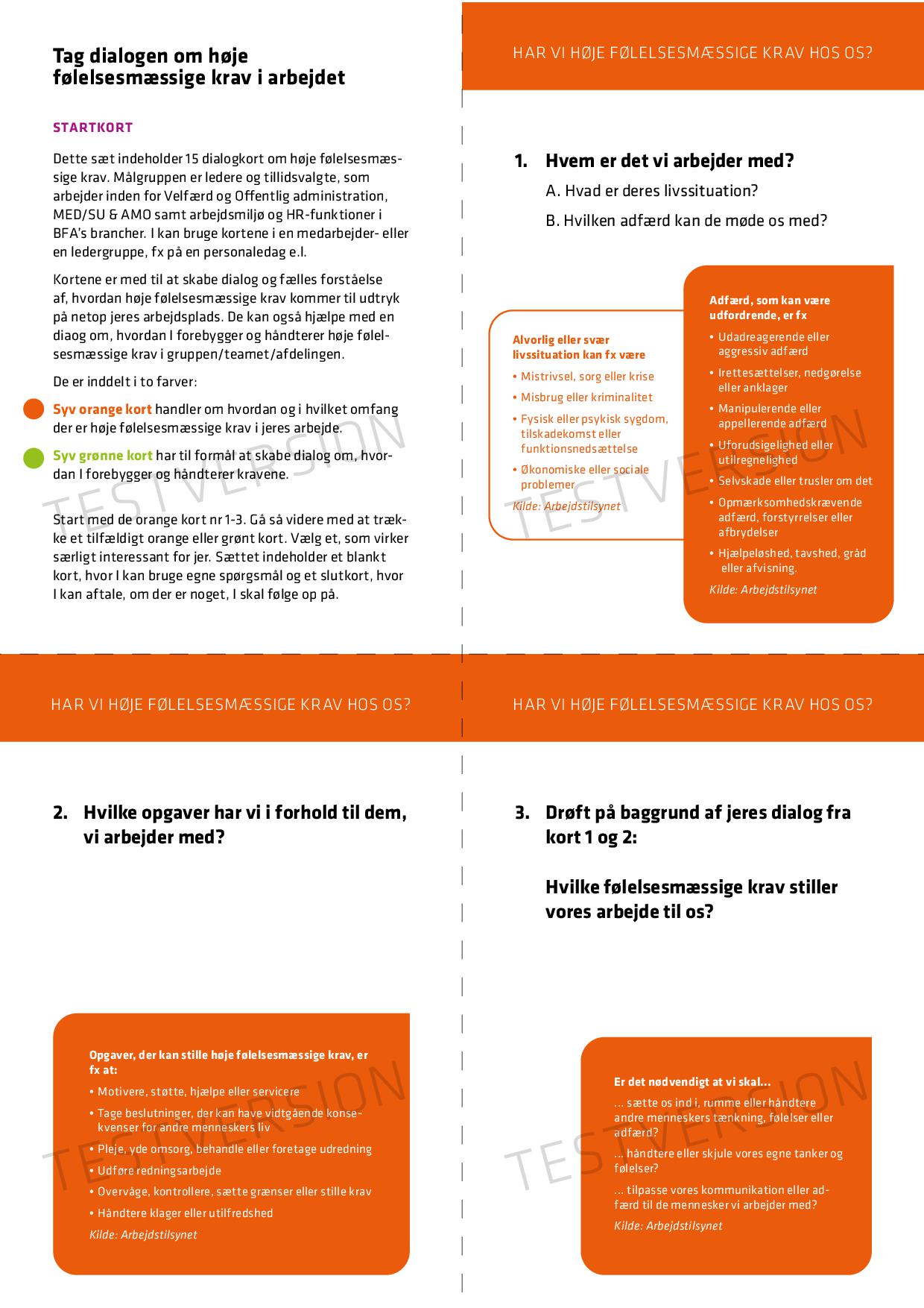 Dialogkort til høje følelsesmæssige krav i arbejdet - TESTVERSION