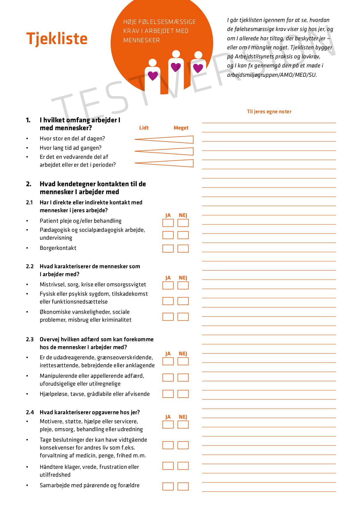 Tjekliste til høje følelsesmæssige krav i arbejdet - TESTVERSION